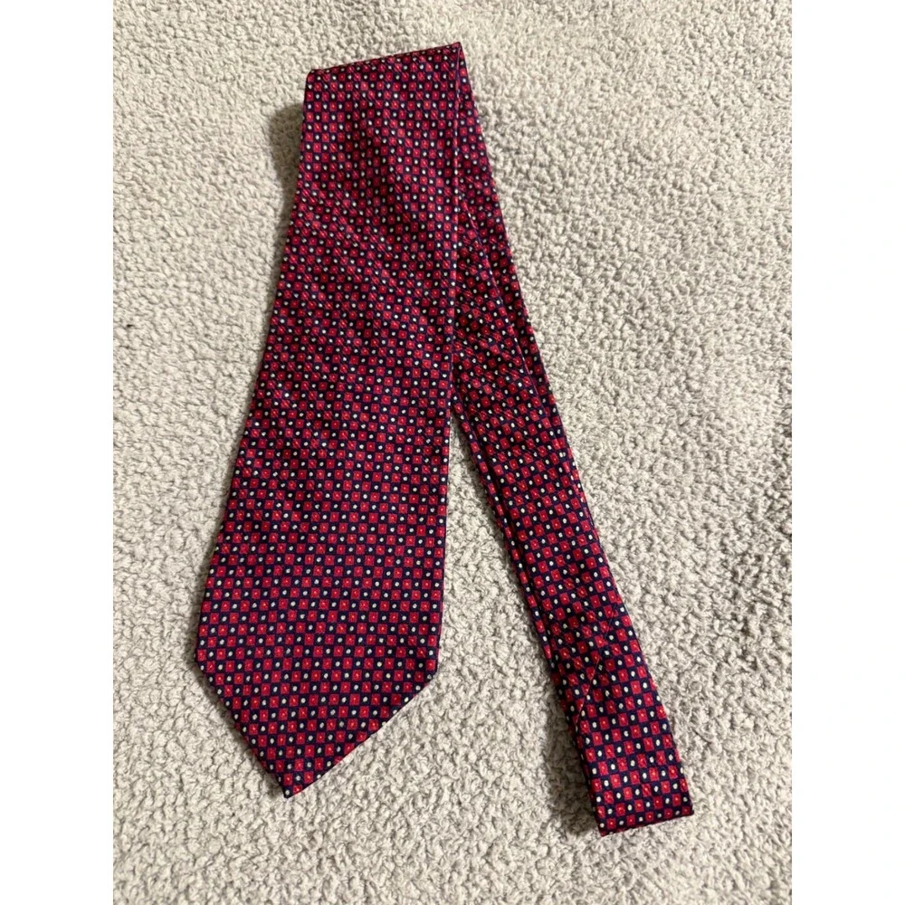 Robert Talbott Oak Hall Necktie Mens Red Blue Checkered 100 Silk Classic Width
